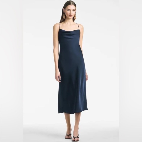 Anthro Sachin & Babi Cali Satin Midi Dress in Navy size 0 - Picture 1 of 14
